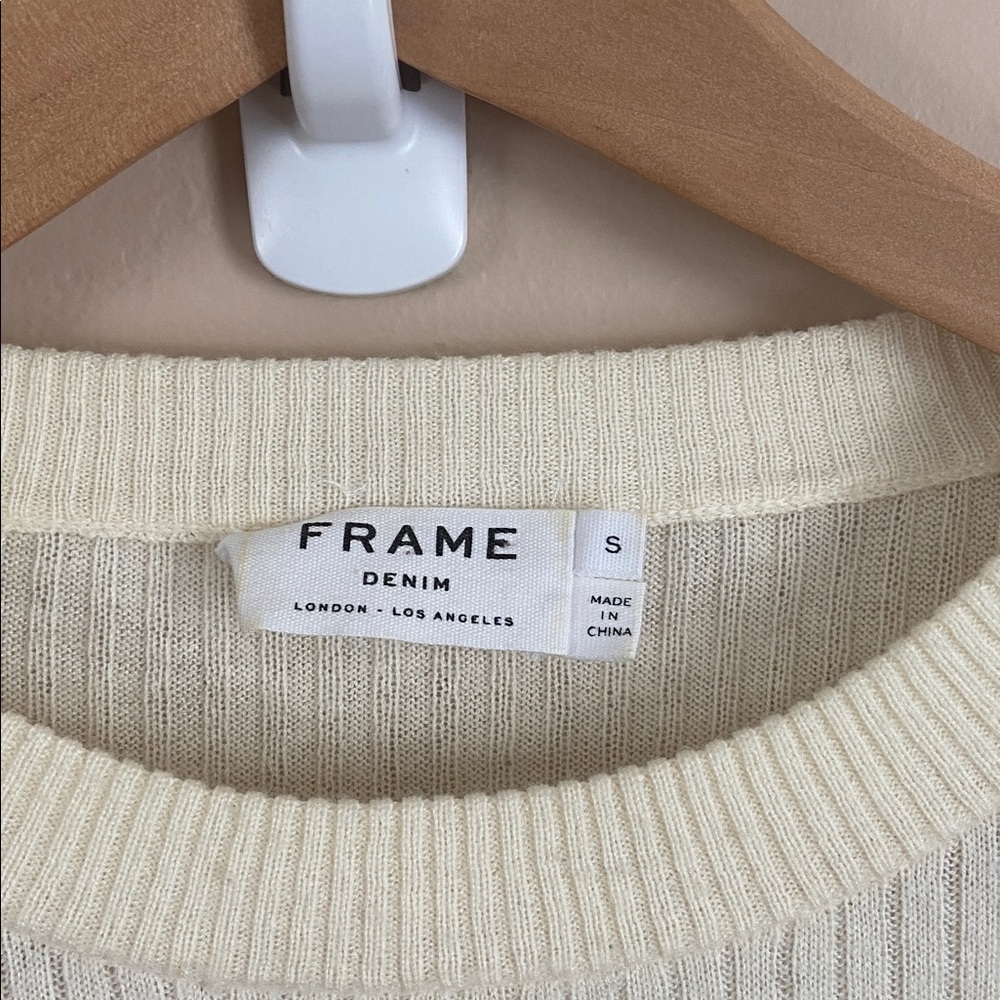 FRAME Ivory Ribbed Bell Sleeve Wool Blend  Sweater Small - Picture 4 of 7